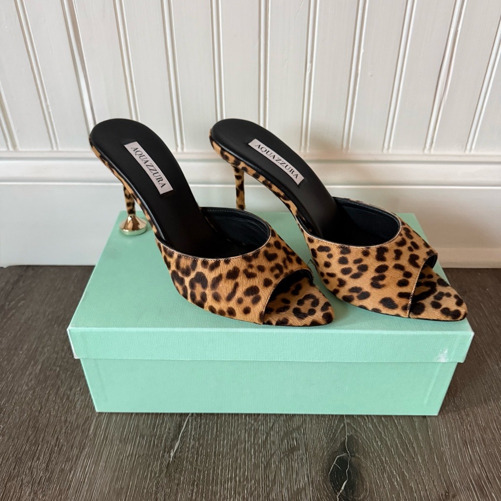 AQUAZZURA Bisous 85 leopard-print calf hair mules - Picture 2 of 9